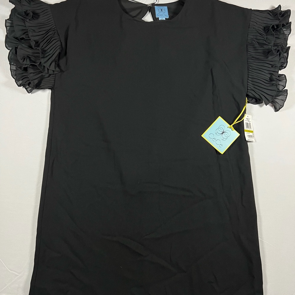 NWT CeCe Black Dress Ruffled Short Sleeve Womens Size 14